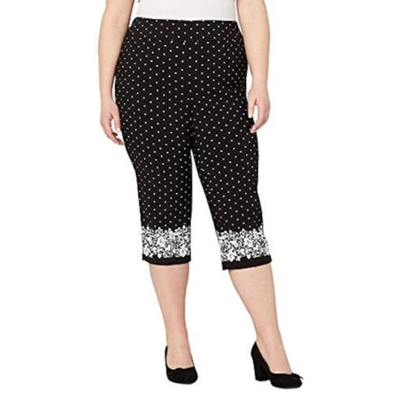 NEW Avenue Super Stretch Pull-On Capri Polka Dot Floral Border Plus Size 26 - Picture 1 of 9
